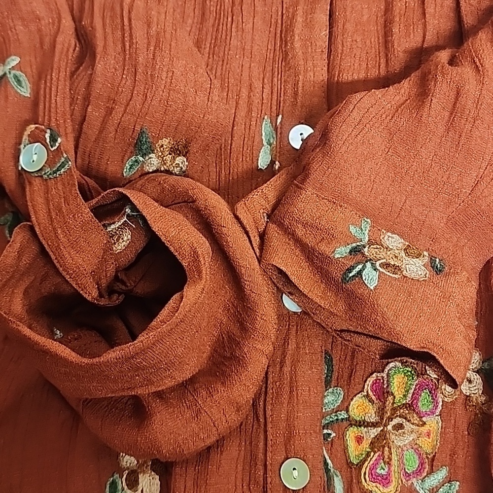 Olive Hill Floral Embroidered Button-Up Bohemian Garedencore Gorgeous XL Blouse - Picture 8 of 11
